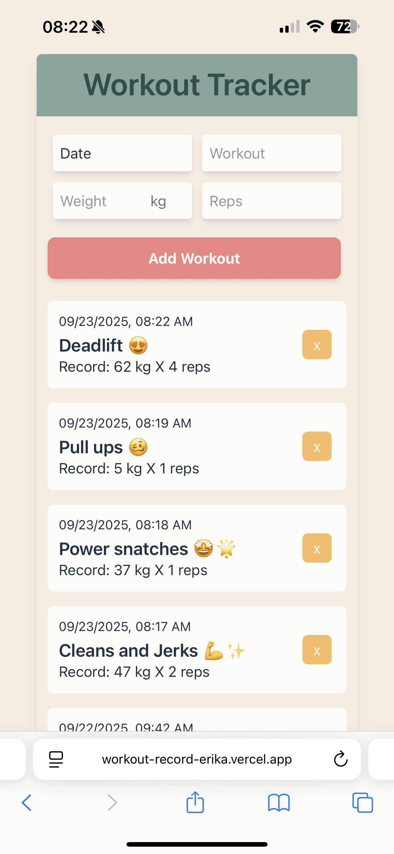 Simplified Workout Record App